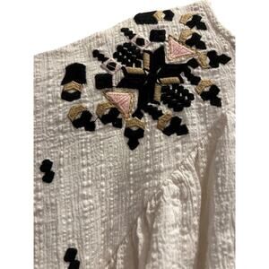 Wonderlust LA Embroidered Cotton Peasant Blouse Boho Cottagecore M